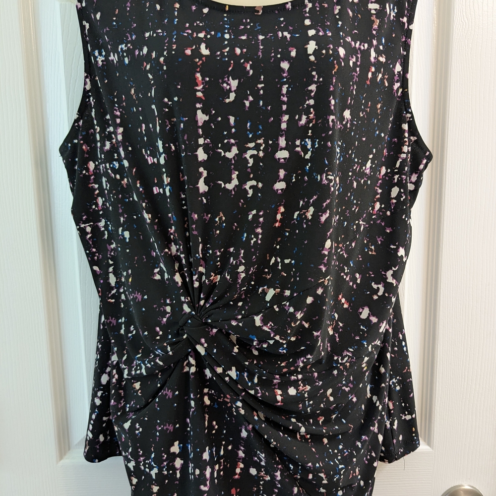 DKNY Black Multicolored Pattern Fitted Ruched Sleeveless Women's Top Plus XXL - Picture 3 of 7